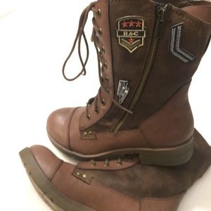 Rock & Candy Brown Leather Combat Boots Size 7